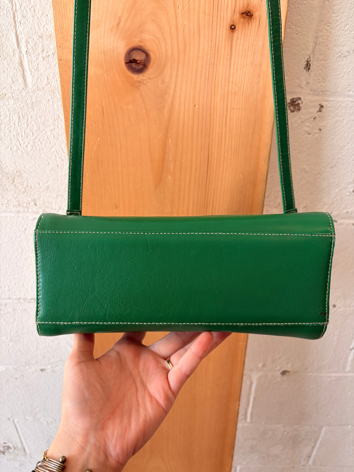 Vtg Liz Claiborne Emerald Green Leather Bag