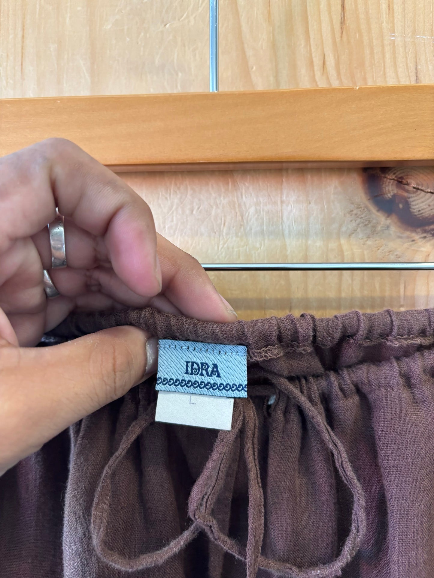 Vtg Brown 100% Linen Skirt : L