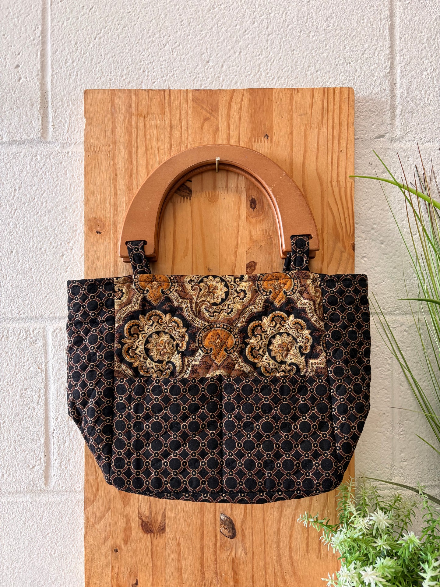 Quilted Wooden Handled Bag