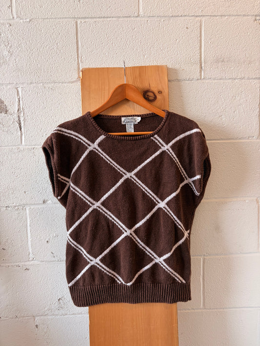Brown & White Sleeveless Sweater : L