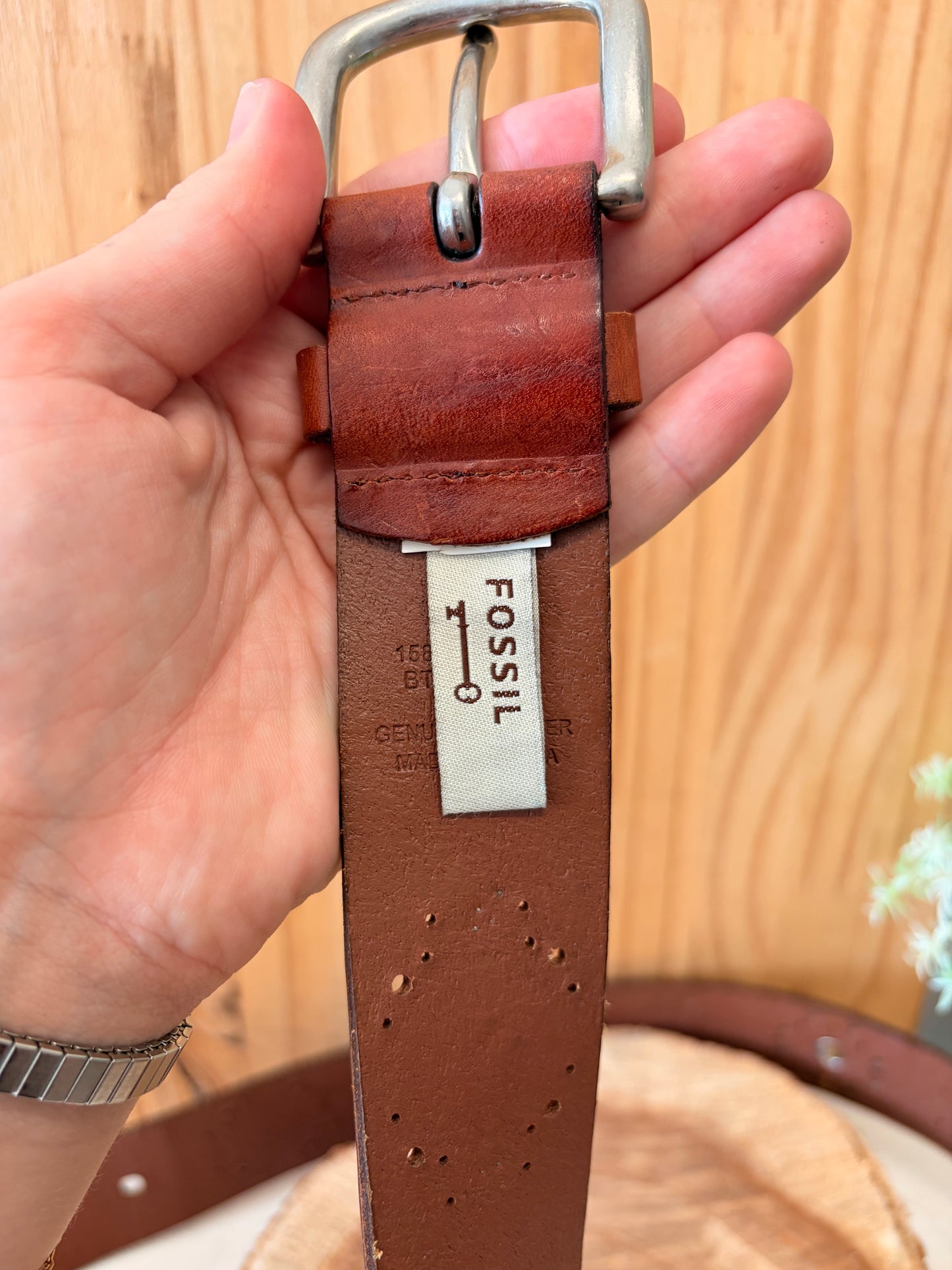 Vtg Fossil Studded Patchwork Leather Belt : L