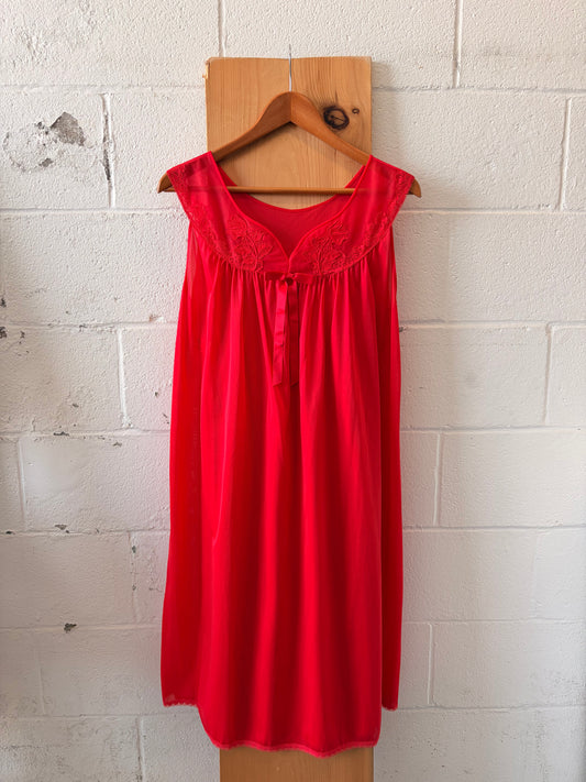 Vtg Red Chiffon Nightgown : 36