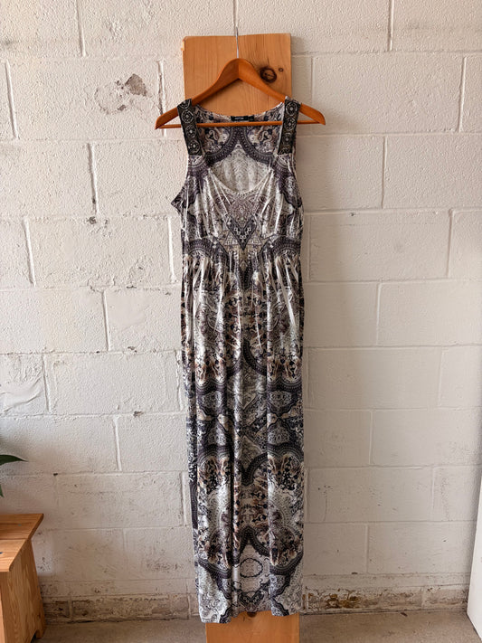 Black & White Paisley Patterned Maxi Dress : L