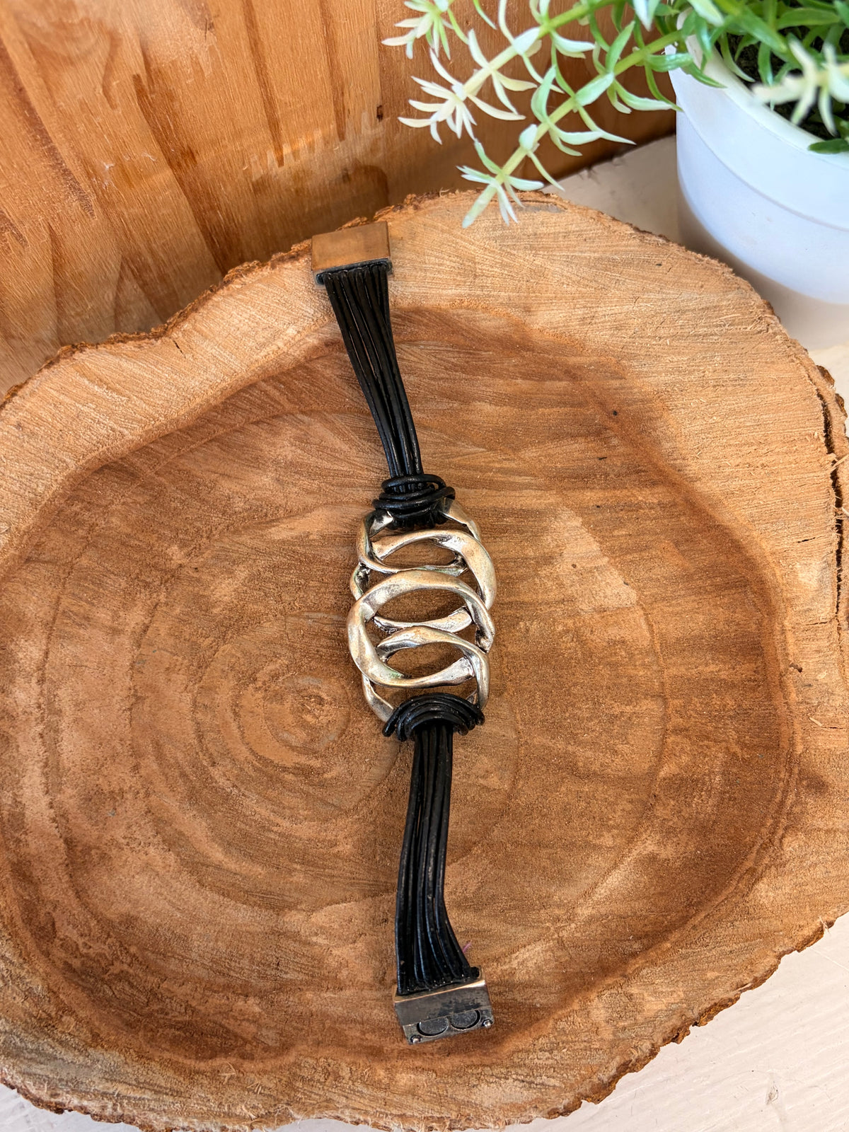 Black & Silver Tone Layered Cord Bracelet