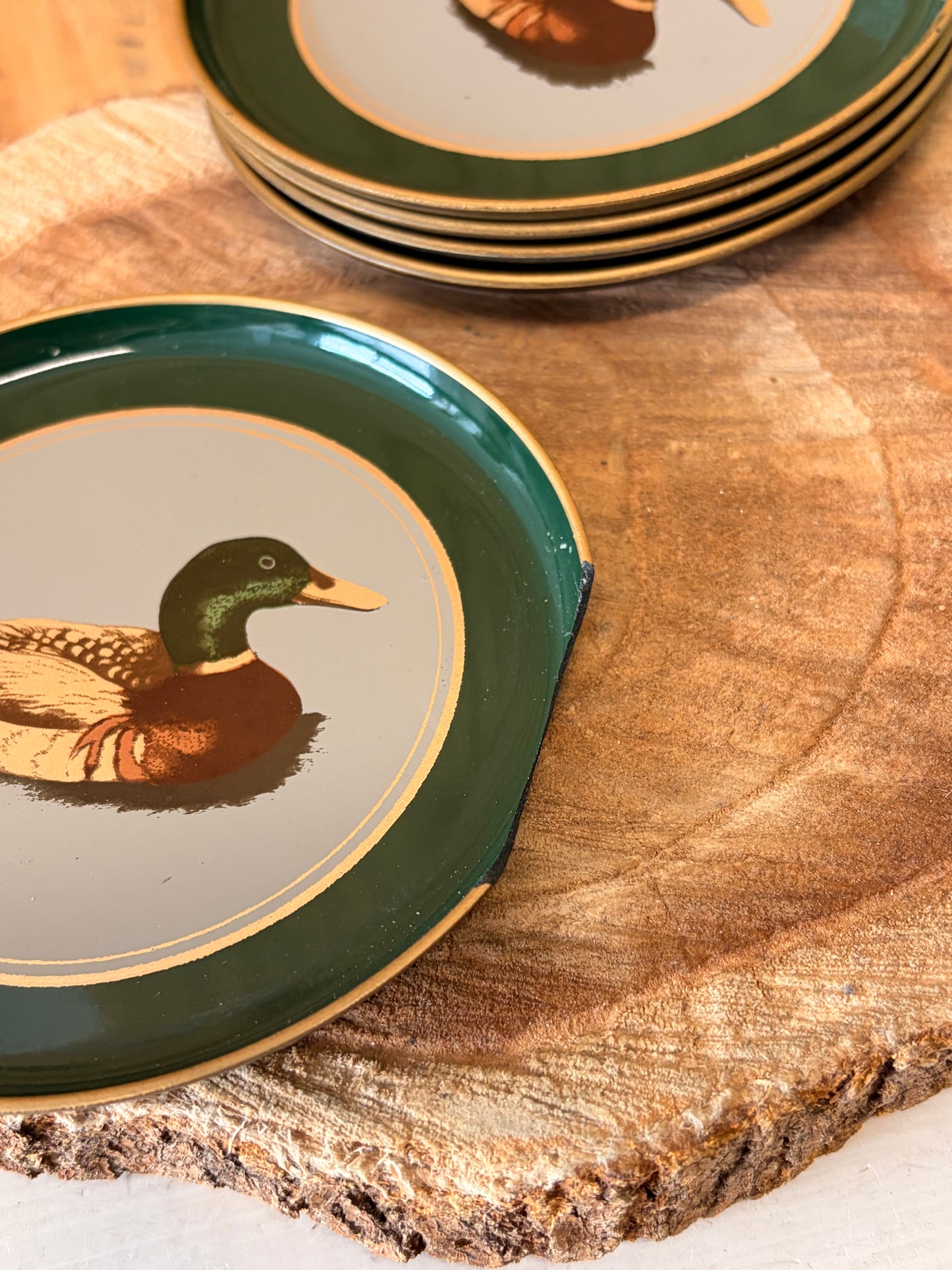 Vtg Set of 5 Otagiri Lacquerware Mallard Duck Coasters (Local Pick Up Only - As Is)