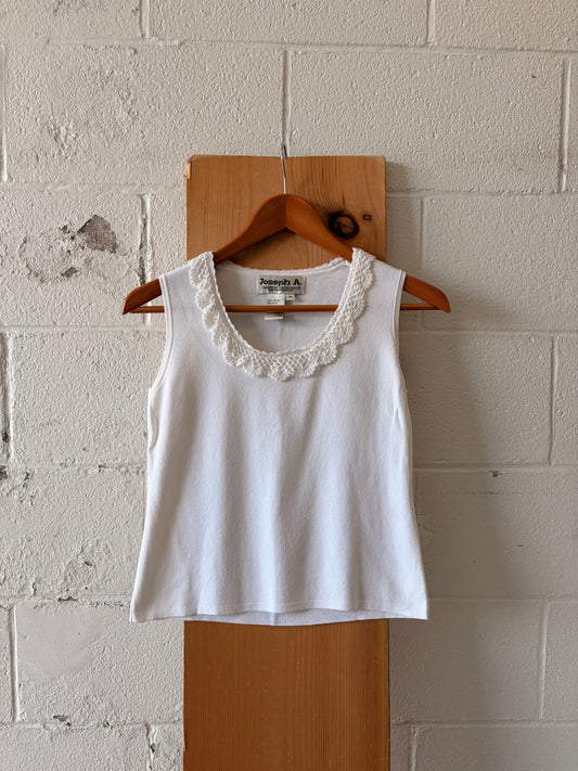 Vtg White Lace Neckline Tank : M