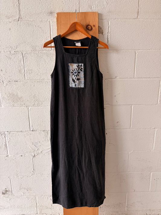Vtg Black Linen Maxi Dress : 3