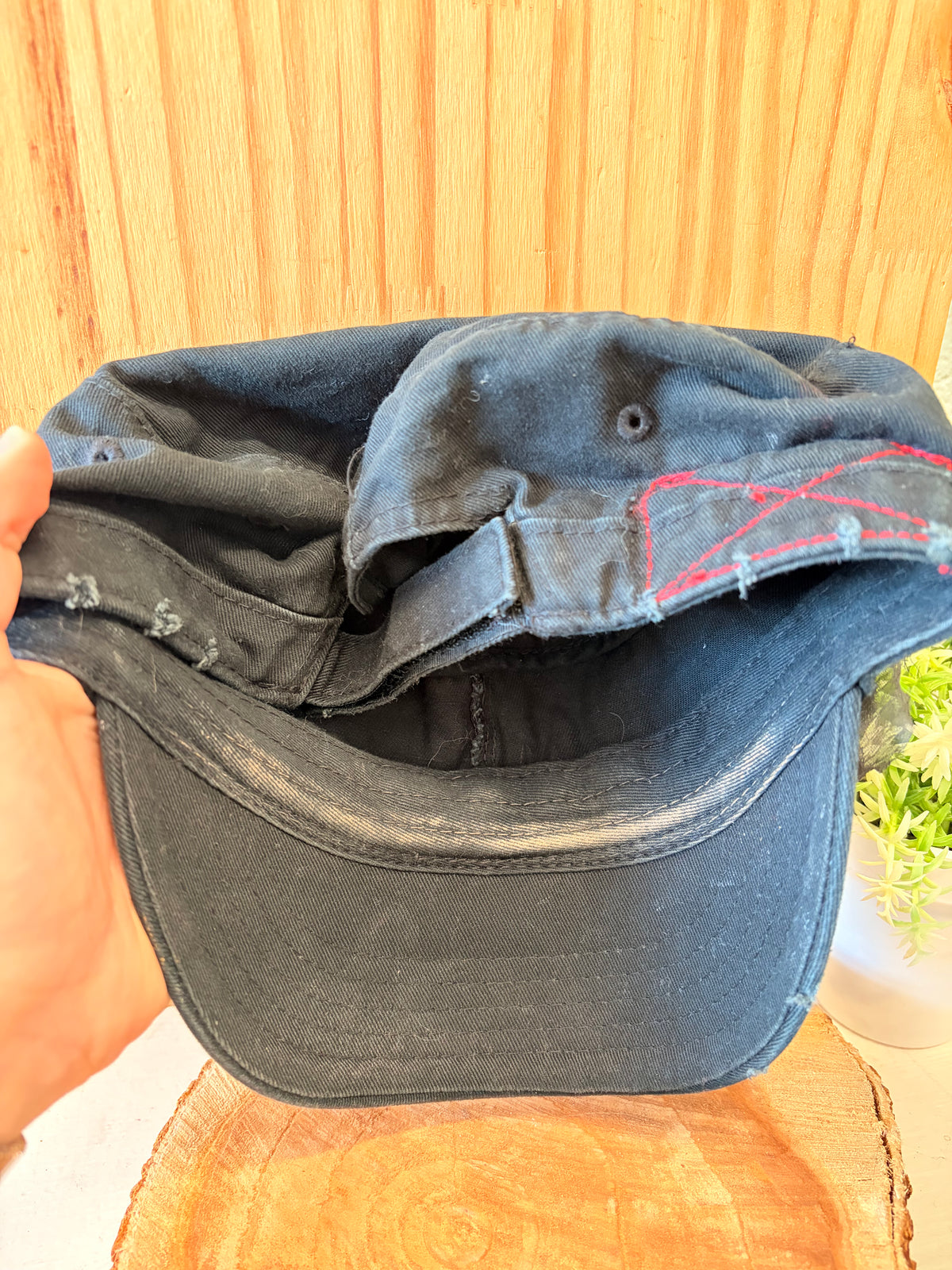 Distressed Beaded Flower Cap : OS