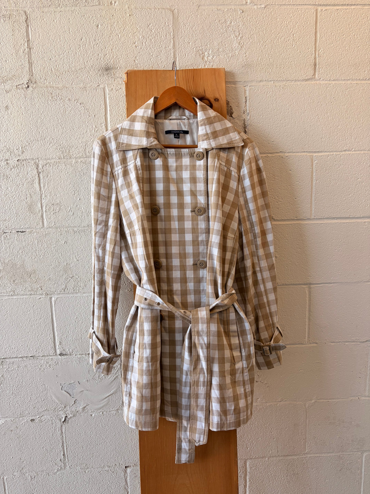 Beige Plaid Trench Coat : XL (As Is)