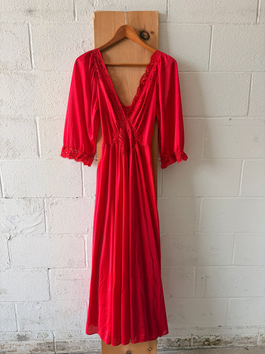Vtg Olga Red Nightgown : L