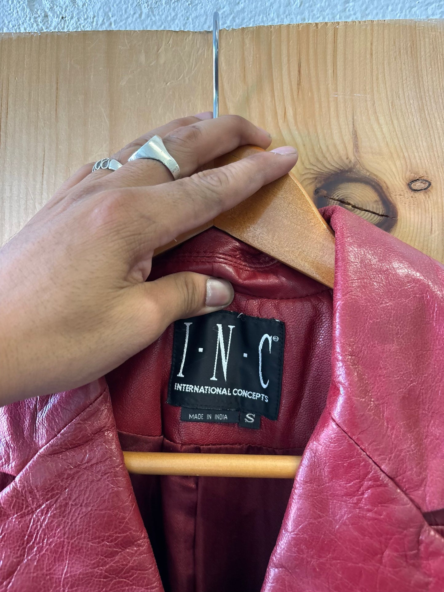 Vtg Red Leather Trench Coat : S