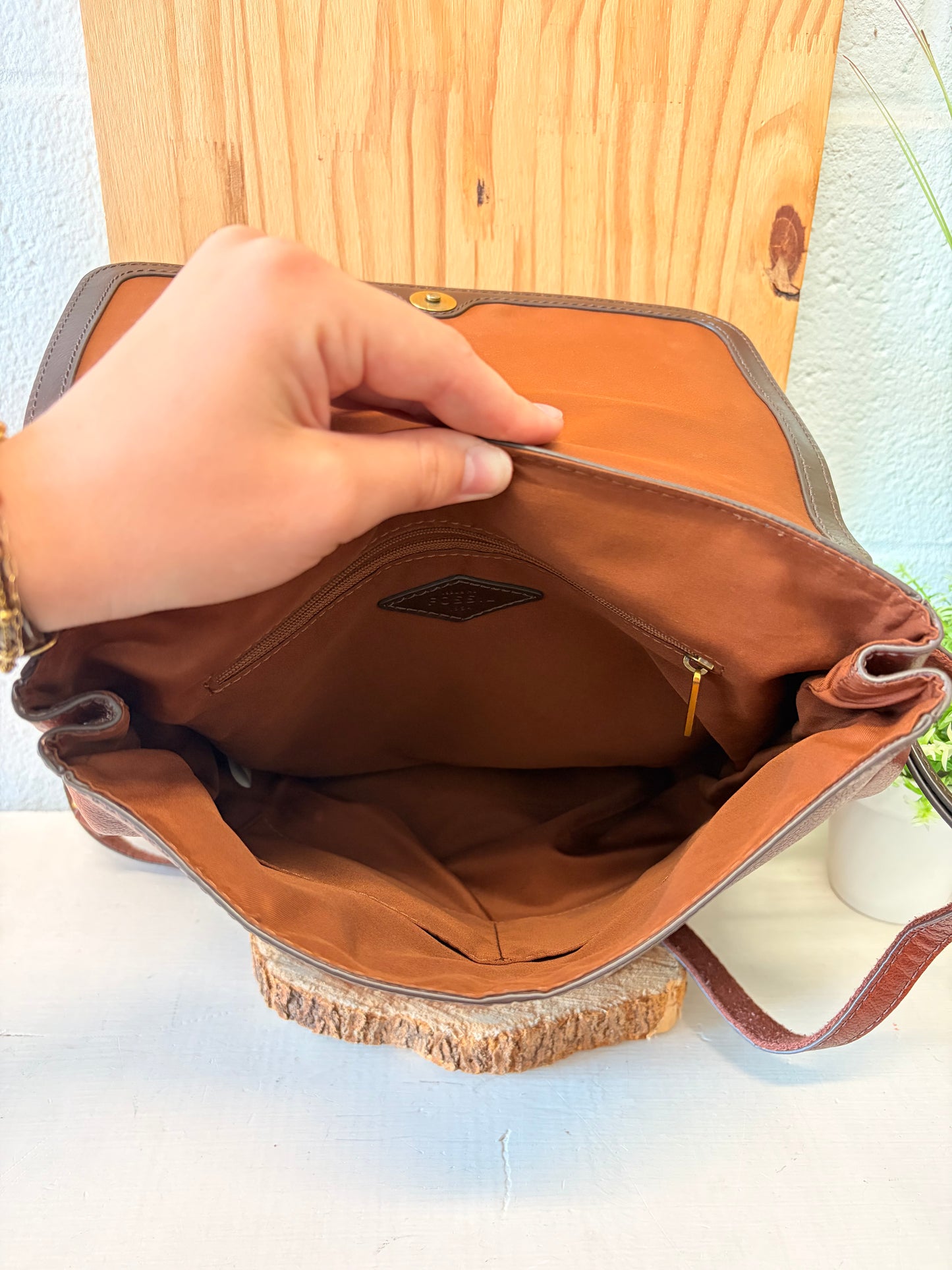 Fossil Pebbled Brown Backpack