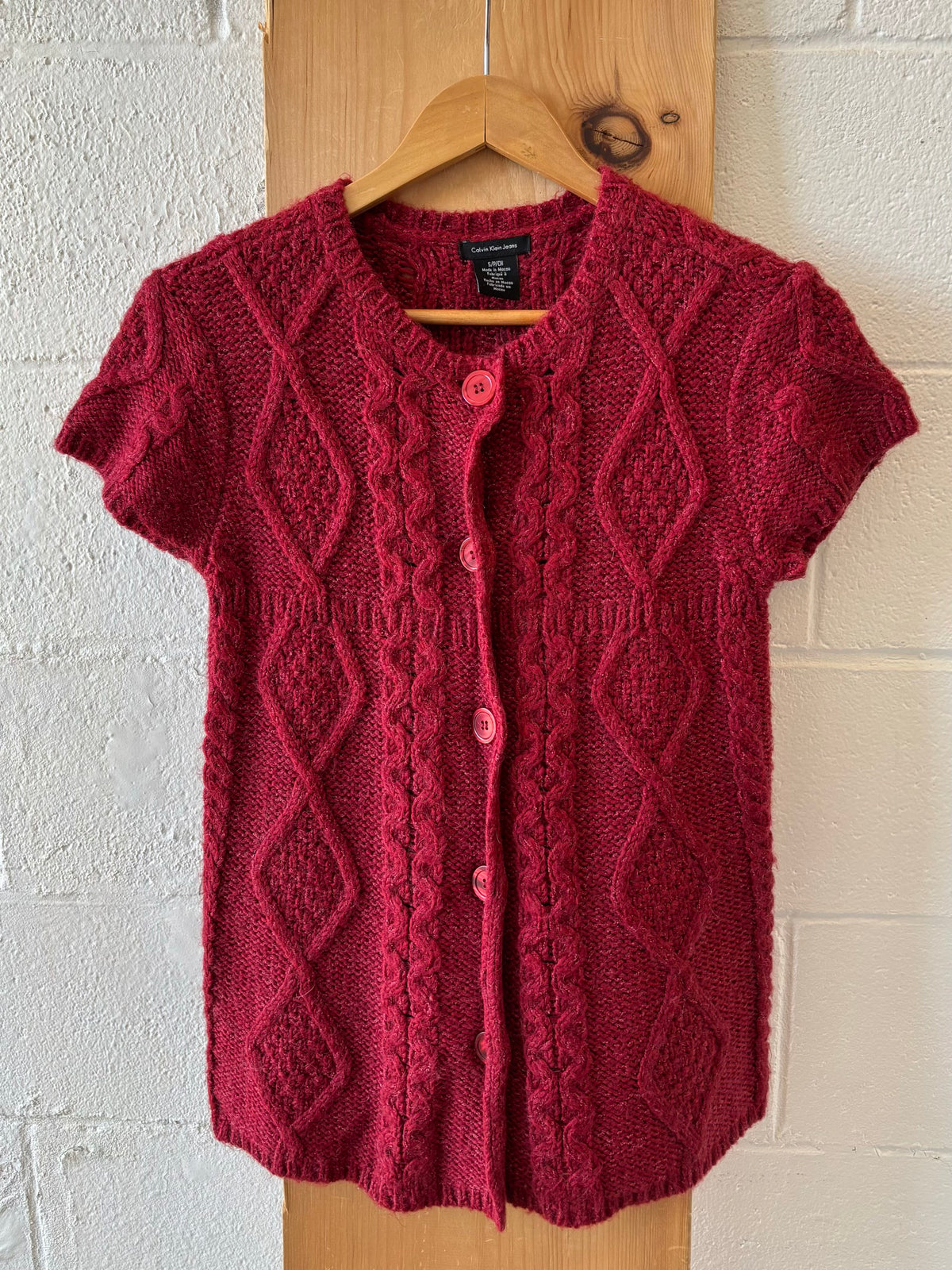 Short Sleeve Cable Knit Cardigan : S