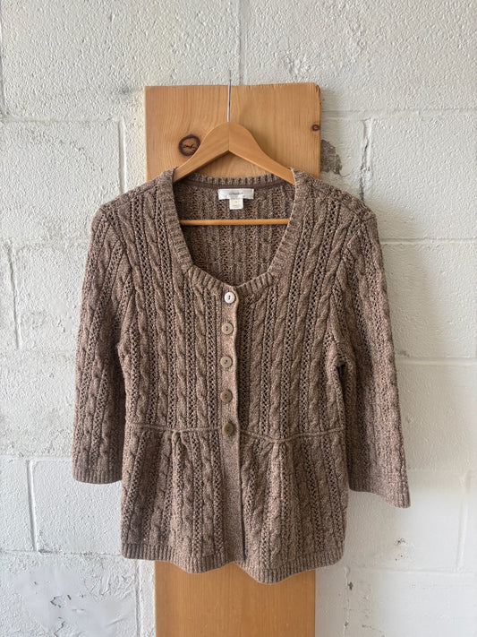 Brown Cable Knit Cardigan : 1X
