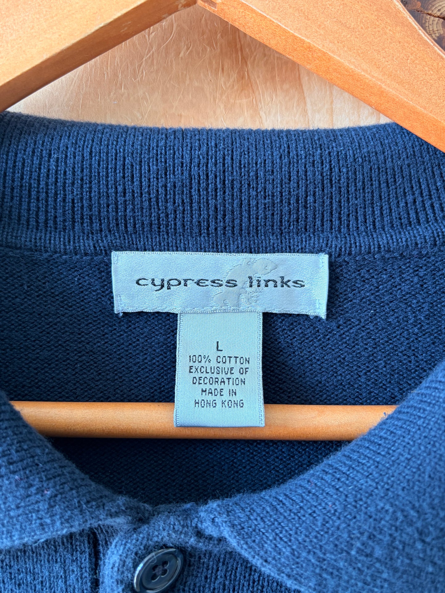 Vtg Cypress Links Collared Navy Golf Polo : L