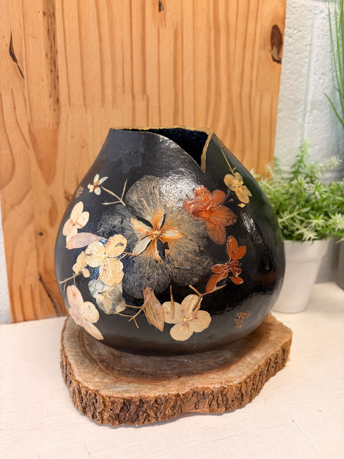 Pressed Floral Gourd Vase (Local Pick Up Only)