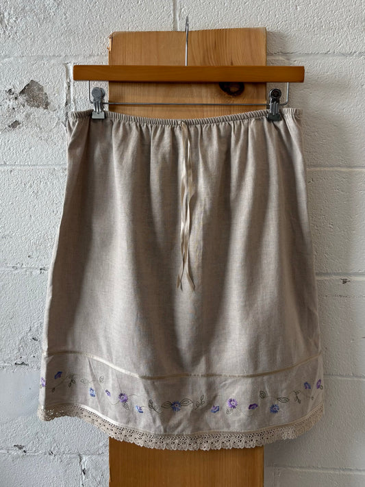 Beige Lace Trim Floral Detailed Skirt : L