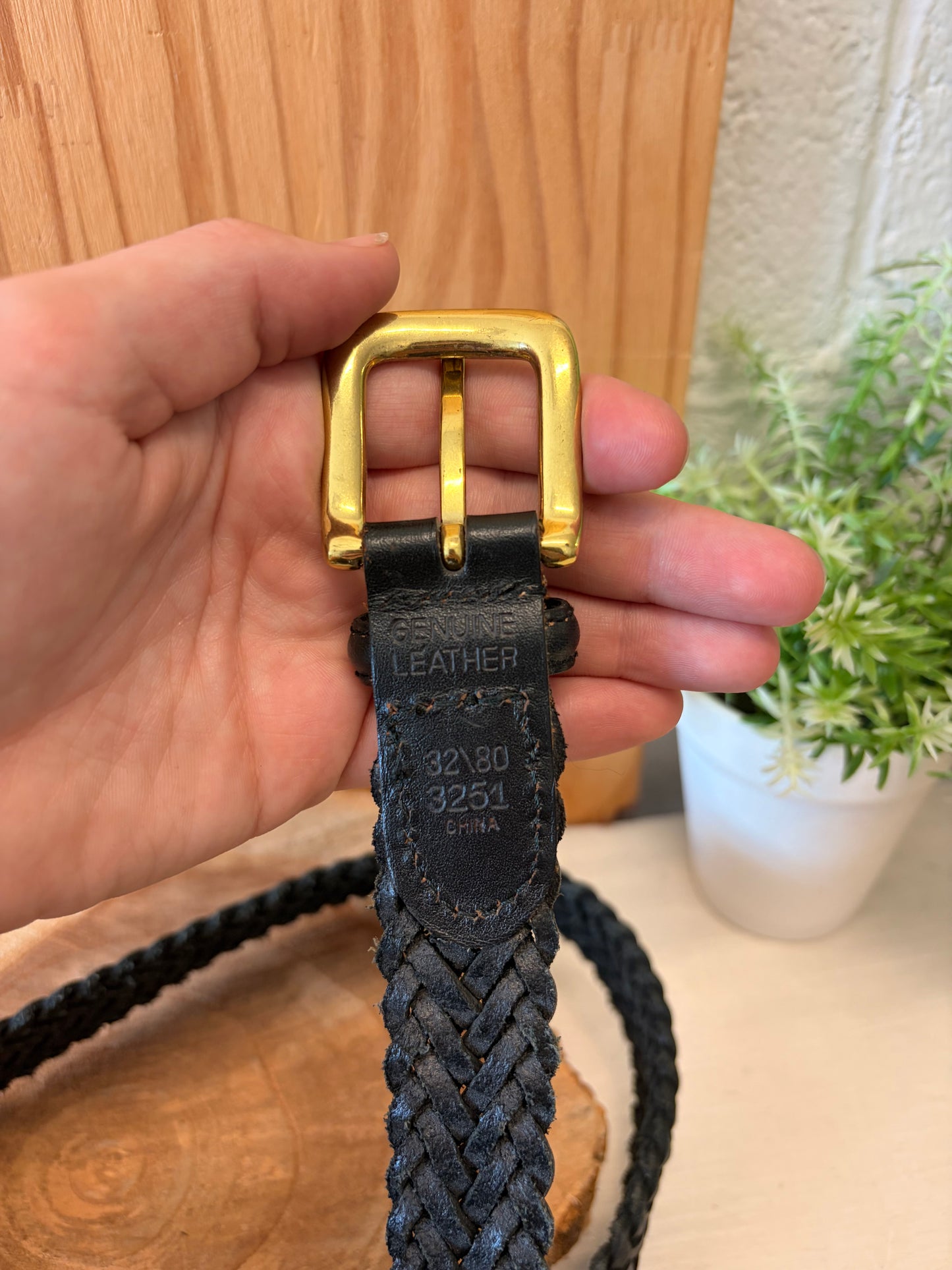 Braided Black Leather Belt