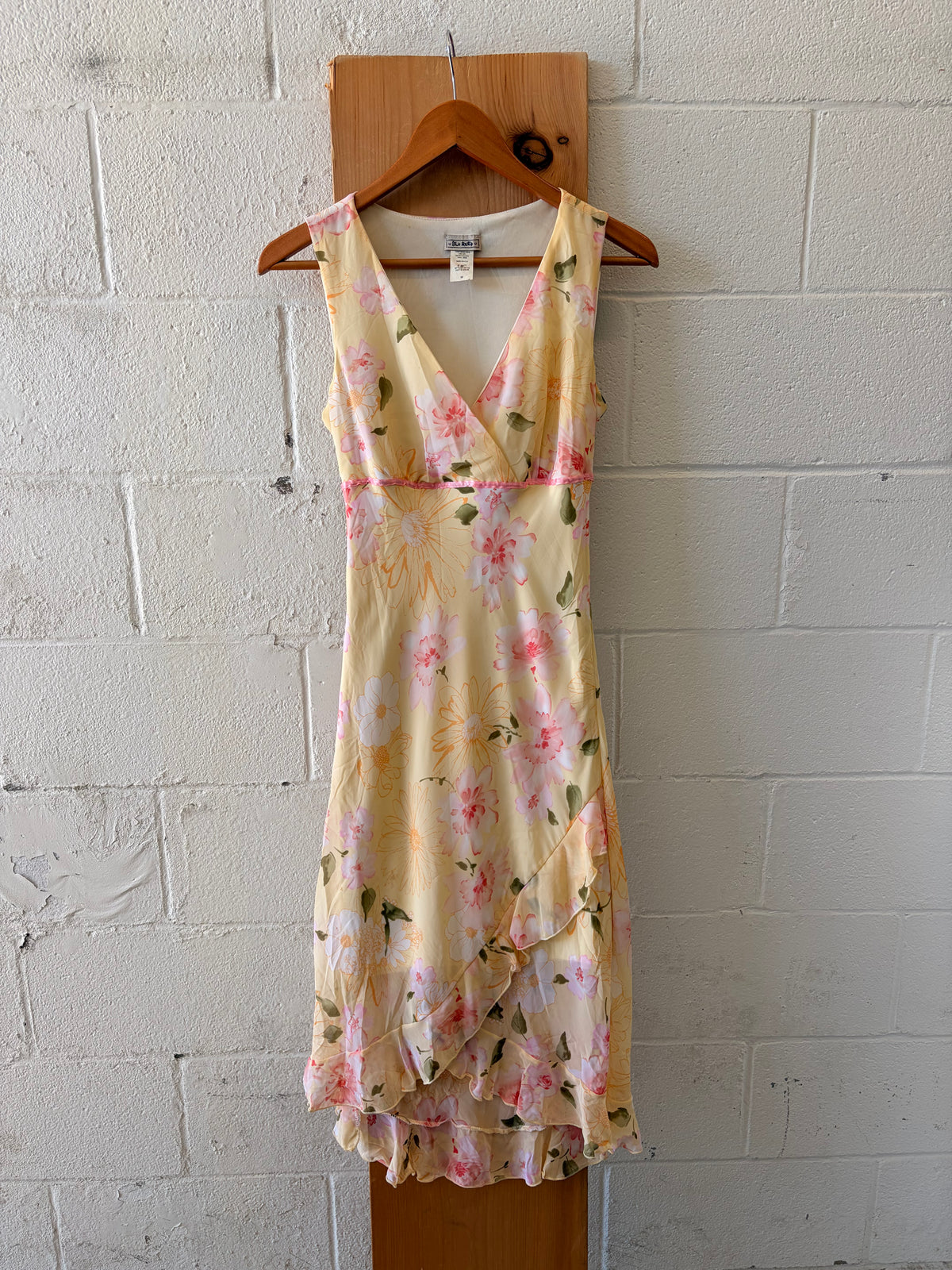 Vtg Pink & Yellow Floral Dress : M