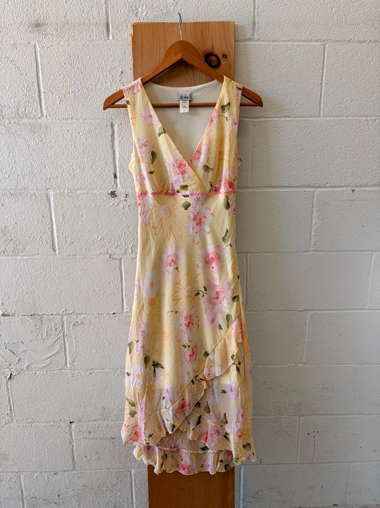 Vtg Pink & Yellow Floral Dress : M