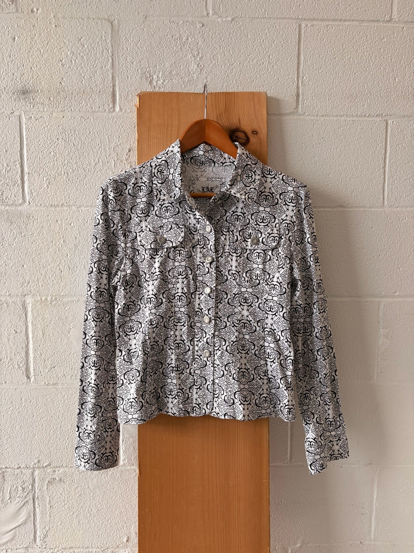 Vtg Black and White Print Jacket : S