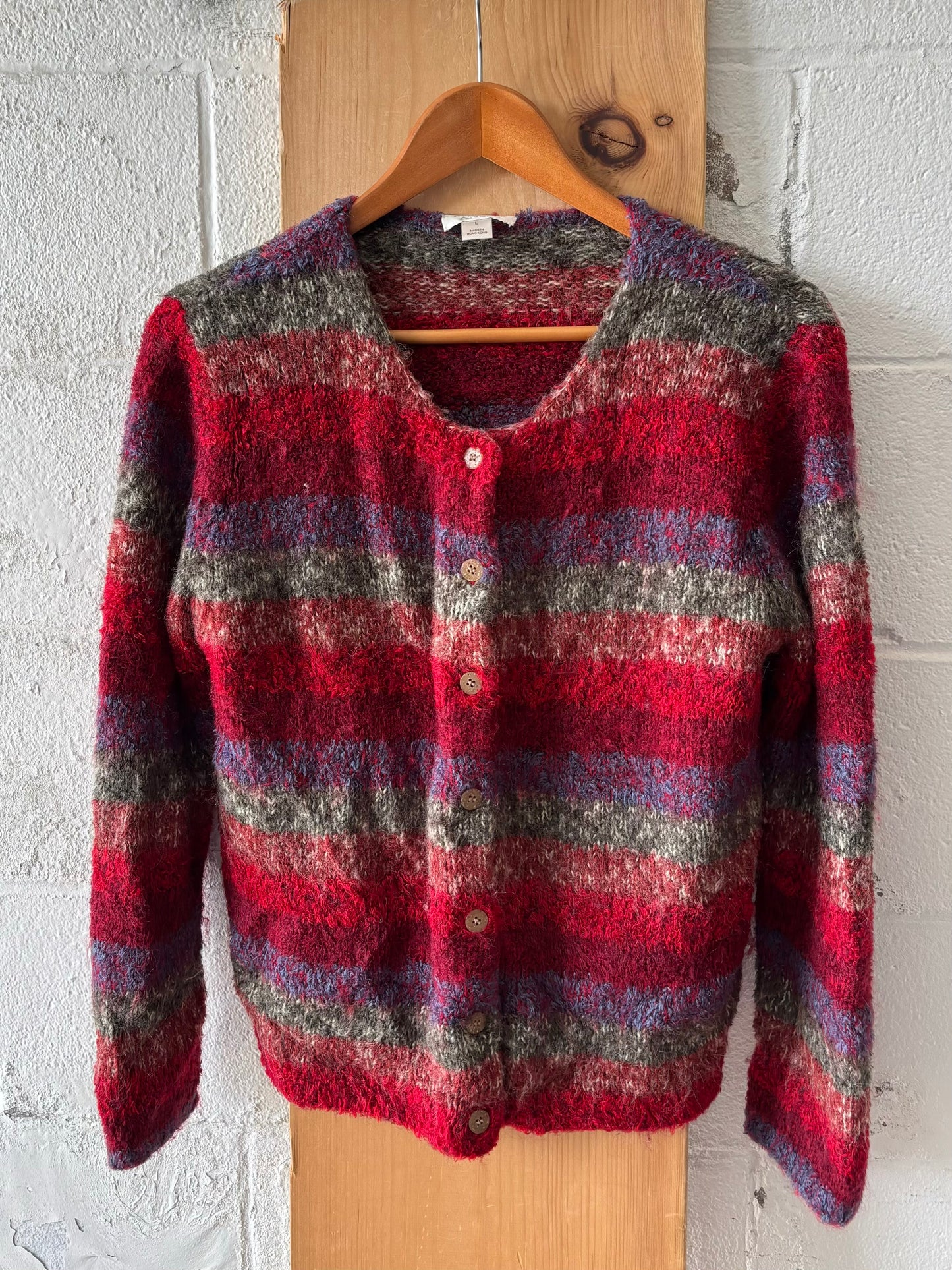 Vtg Multi Colored Fuzzy Cardigan : L