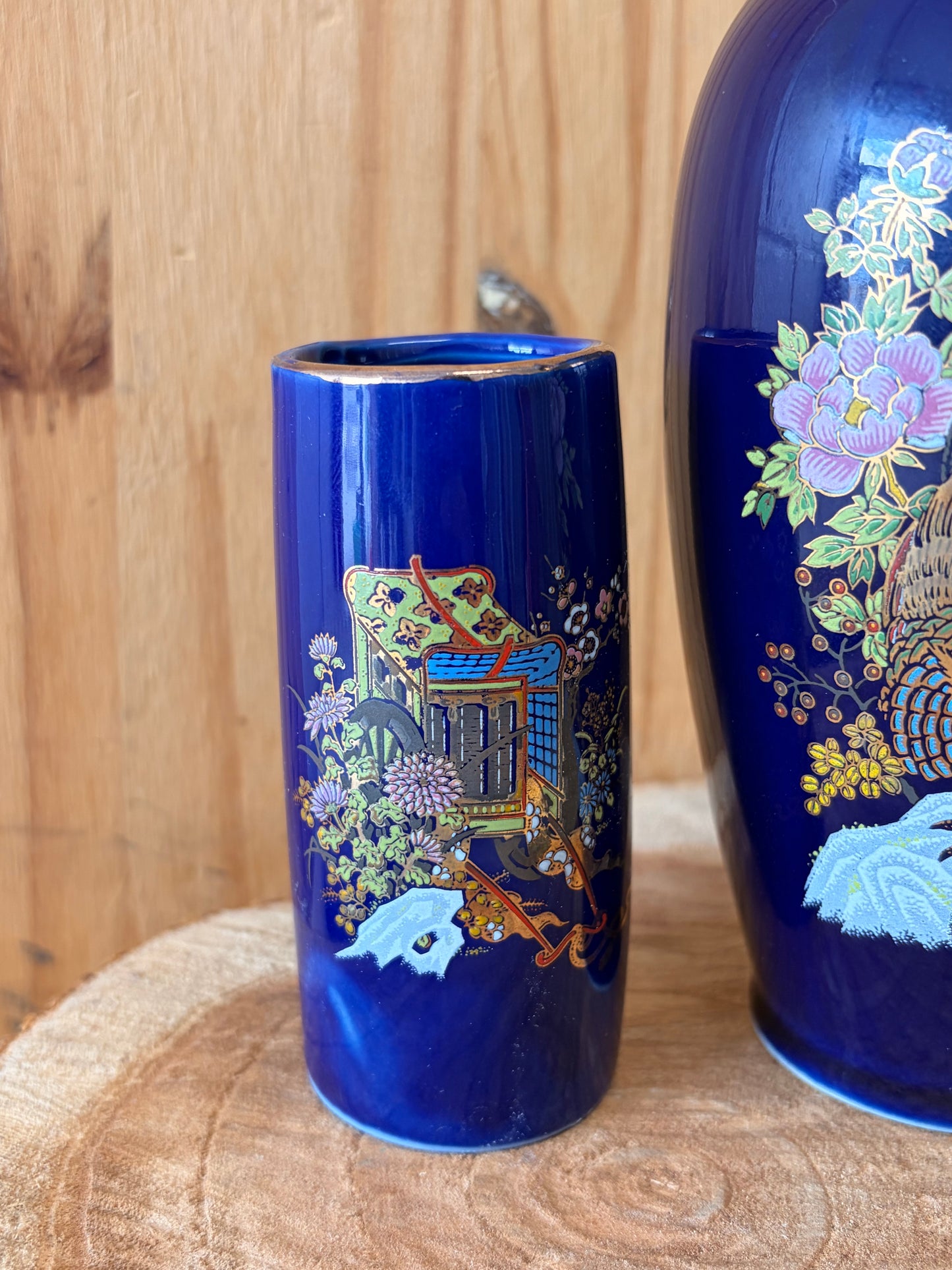 Vtg Cobalt Blue Japanese Floral Bird Kraft Set (Local Pick Up Only)