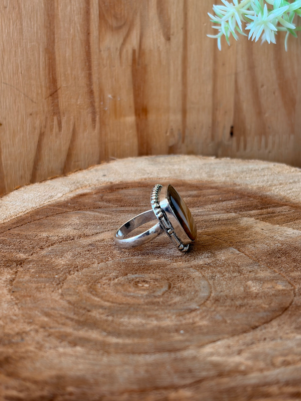 925 Silver Tigers Eye Ring : Size 6