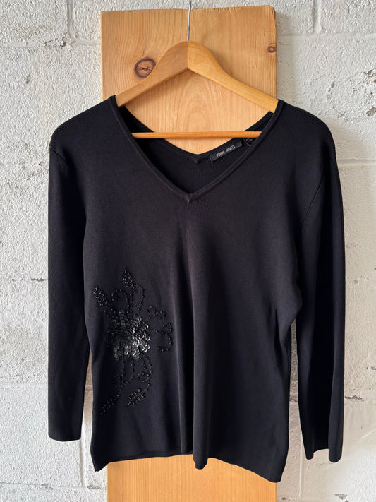 Black Sequin Embellished Top : L