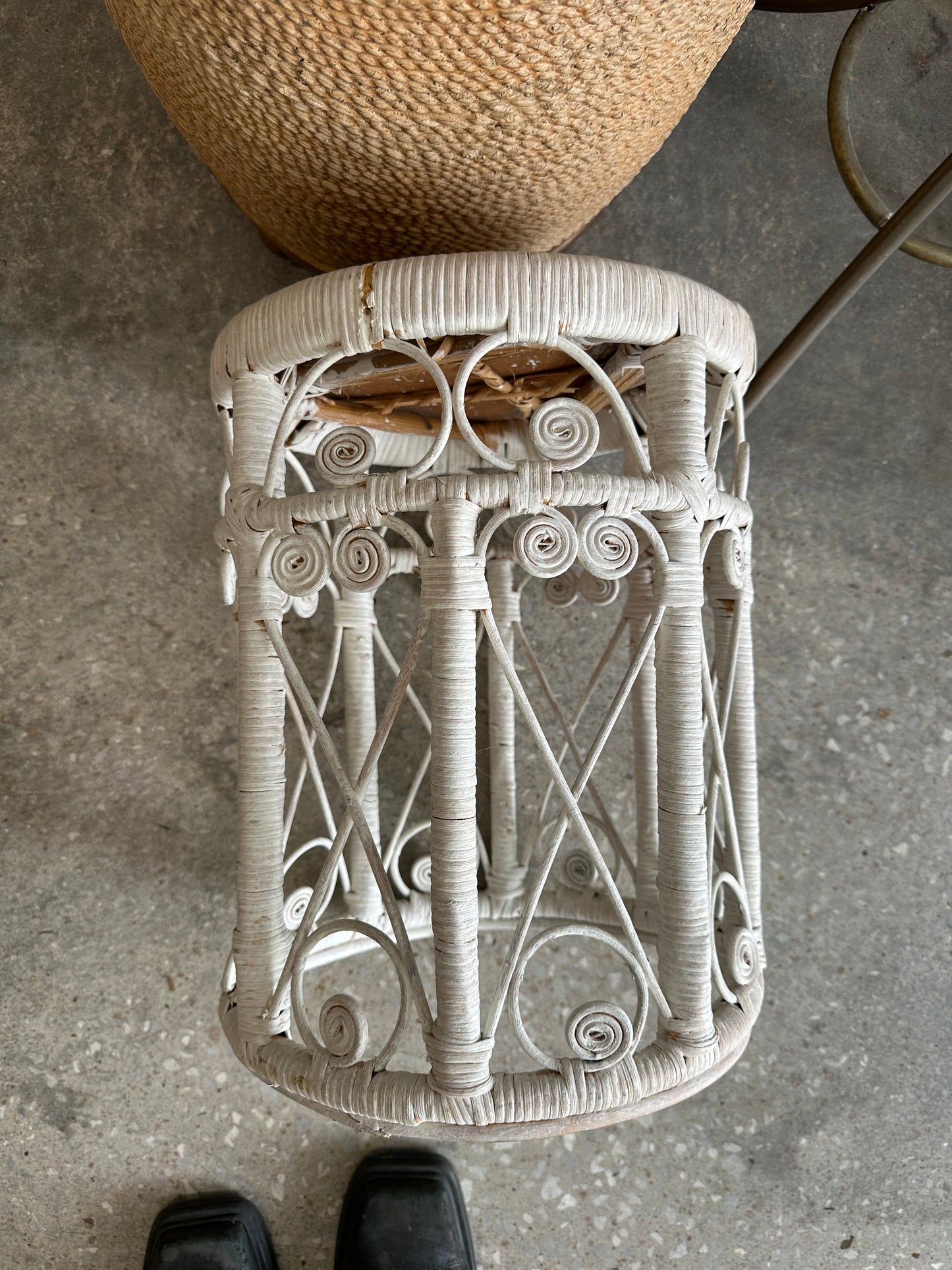Small White Wicker Stool (Local Pick Up Only)