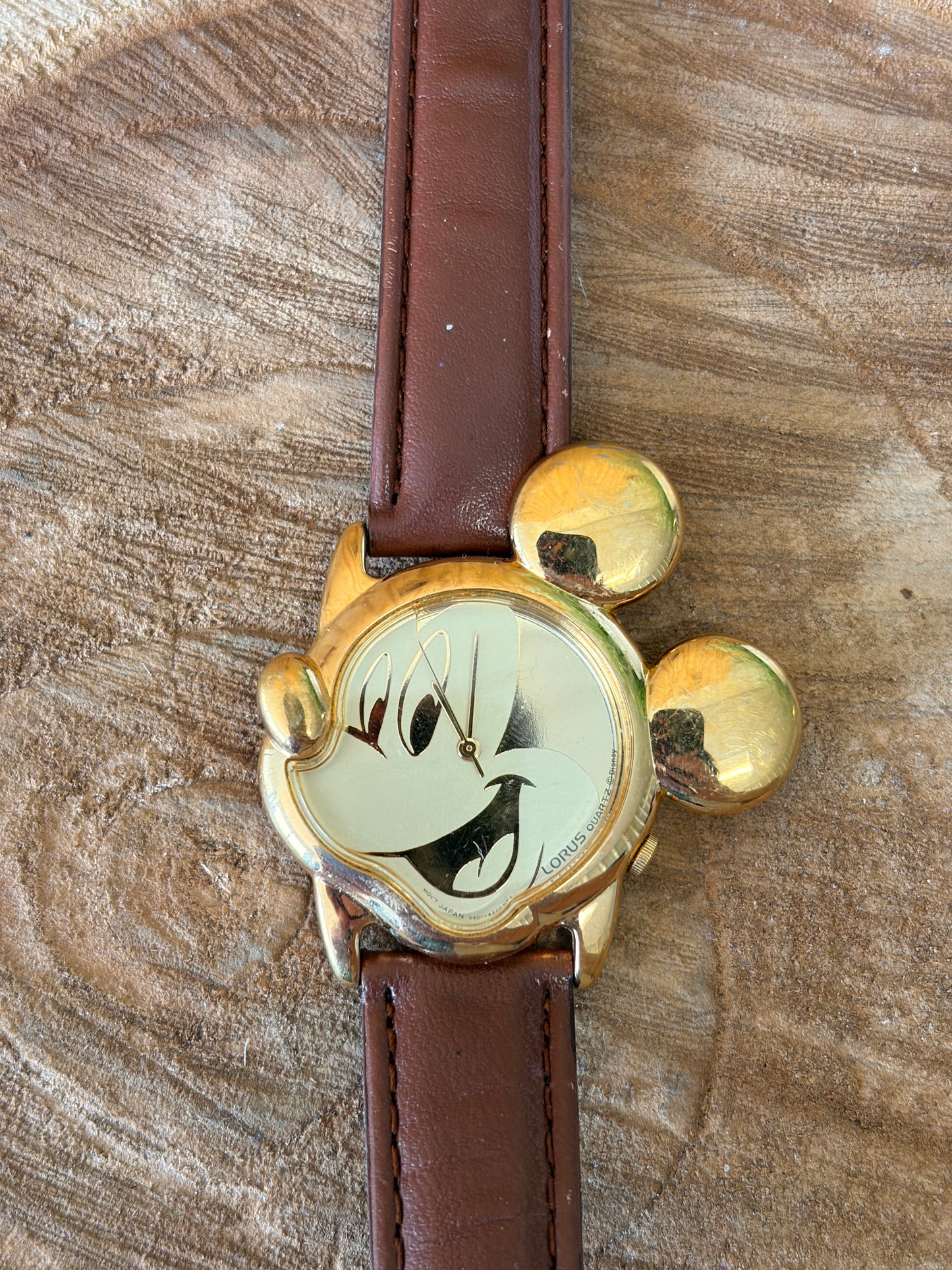 Vtg Lorus Gold Tone Mickey Mouse Watch (Untested - As Is)