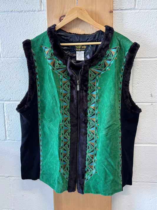 Vtg Green Suede Vest : 3XL