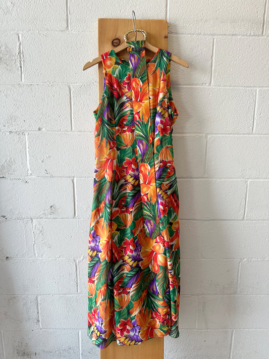 Vtg Tropical Belted Dress : S