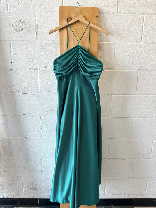 70s Teal Halter Dress : M