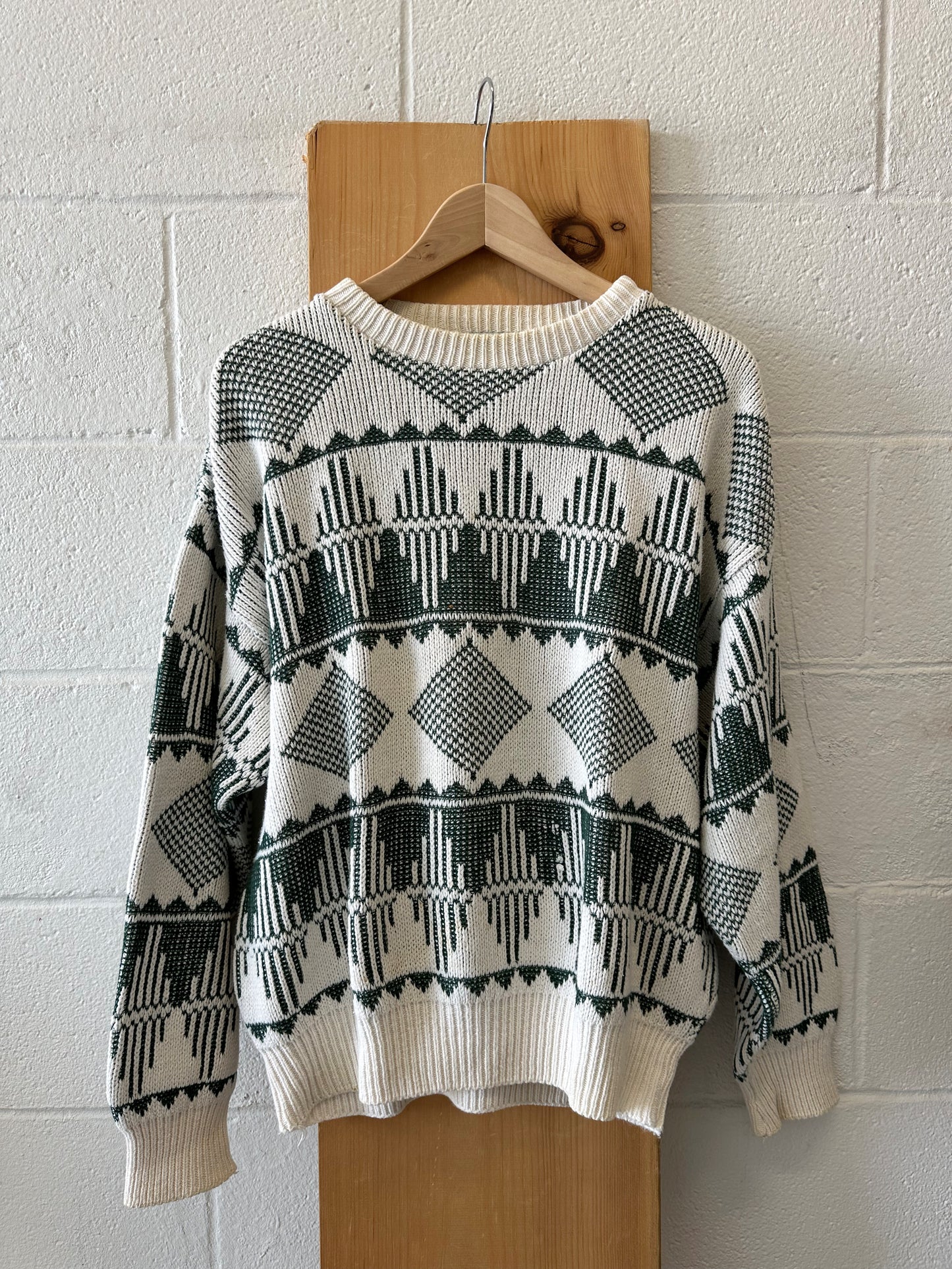 Vtg Green and White Sweater : XL