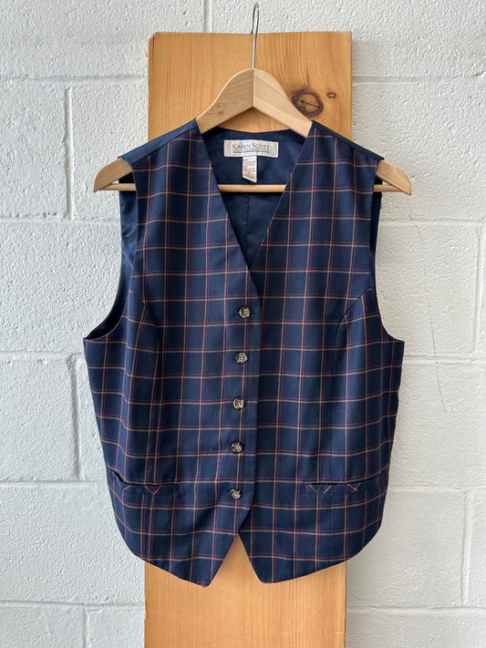 Vtg Blue Plaid Vest : L