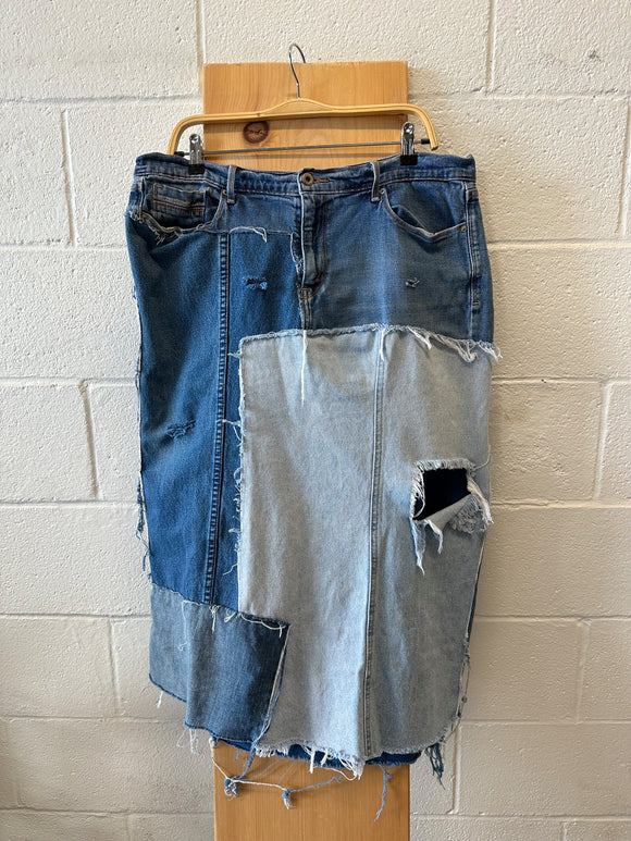 WHSE479 Patchwork Denim Midi Skirt : L/XL