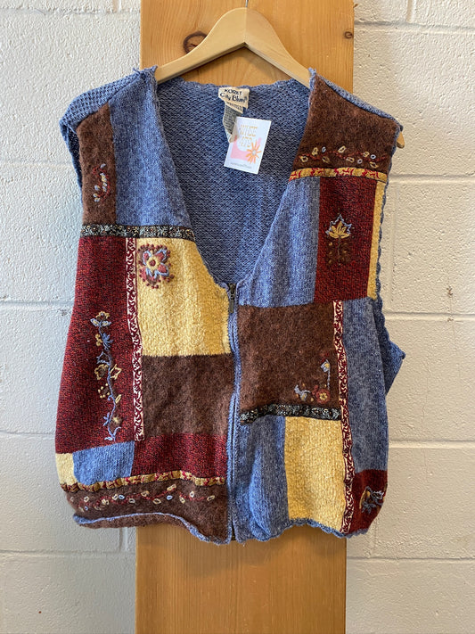 Vtg Floral Sweater Vest : Petite XL
