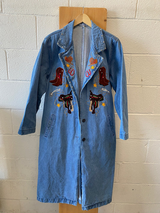 Long Denim Western Jacket : L