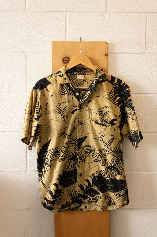 Vtg Tiger Print Button Up : S