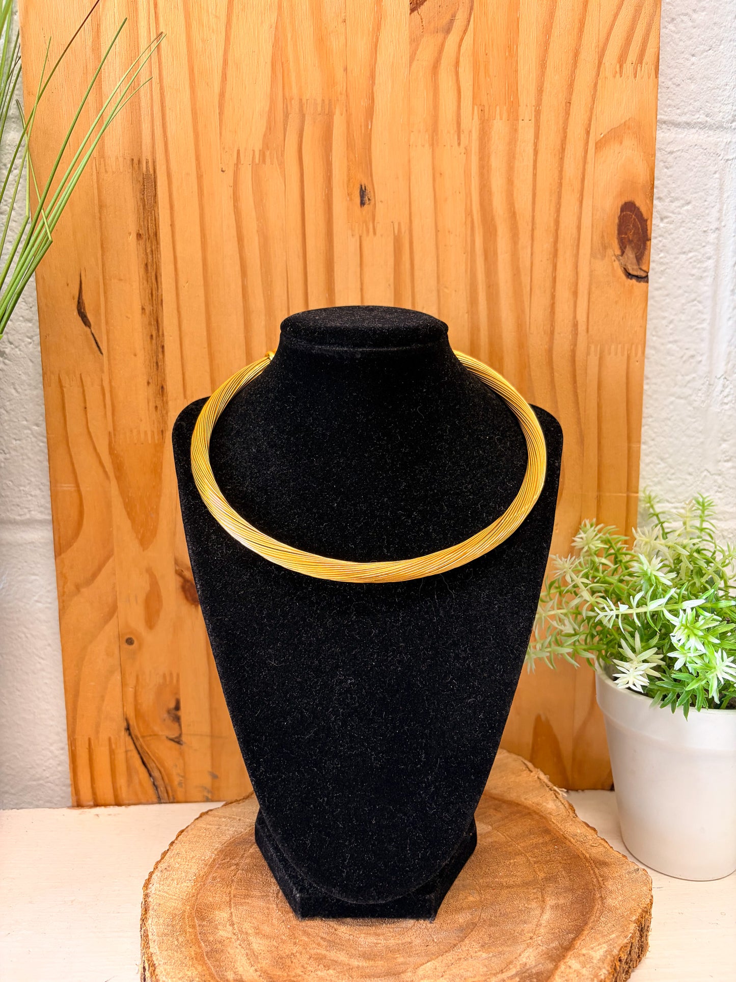 Gold Tone Twisted Wire Torque Necklace