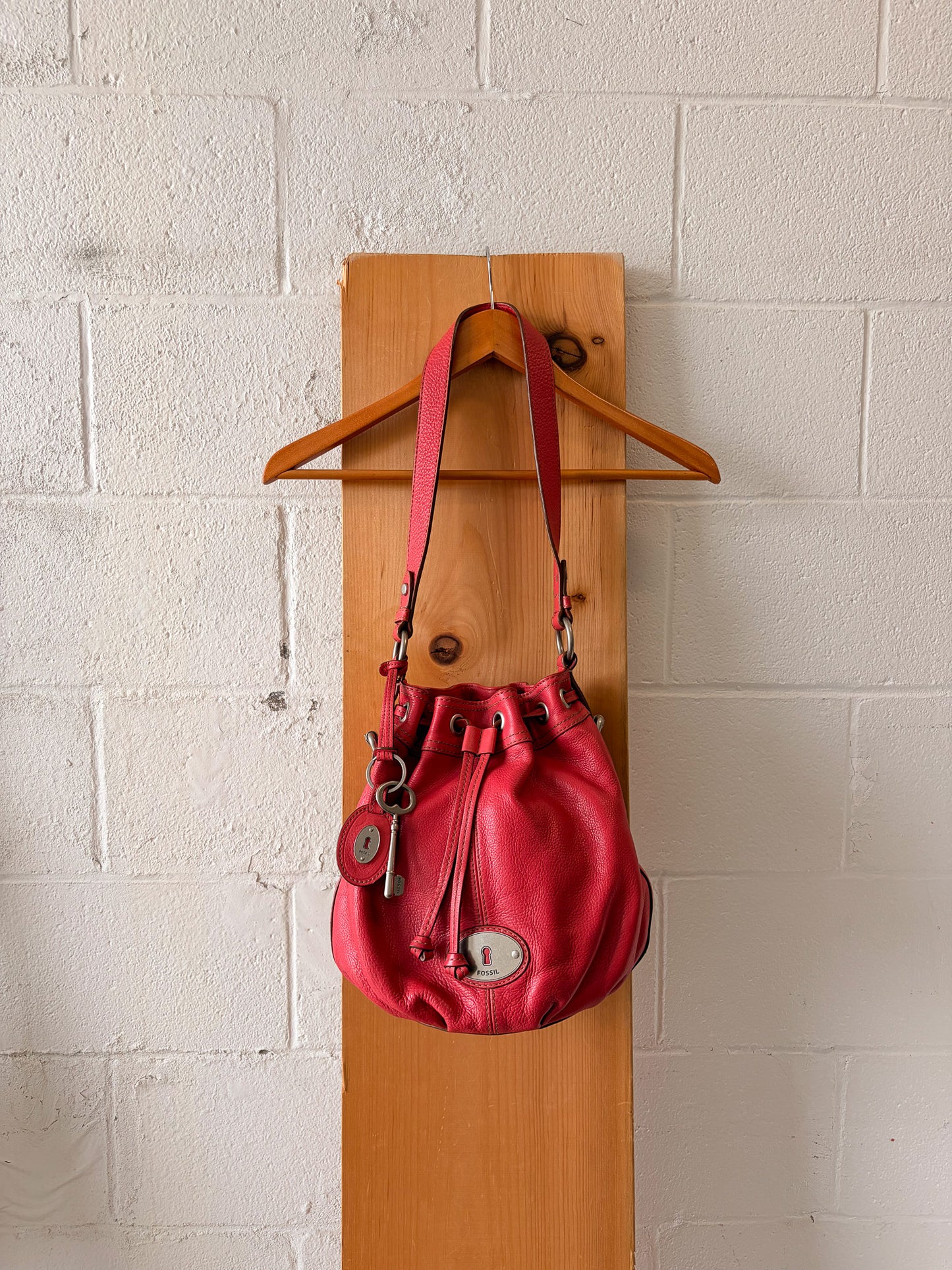 Pink Fossil Bucket Purse