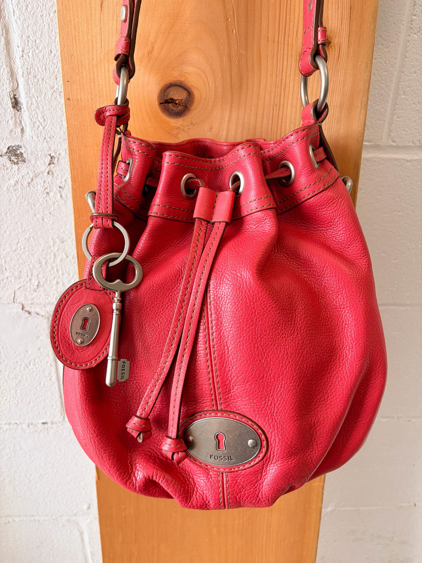 Pink Fossil Bucket Purse
