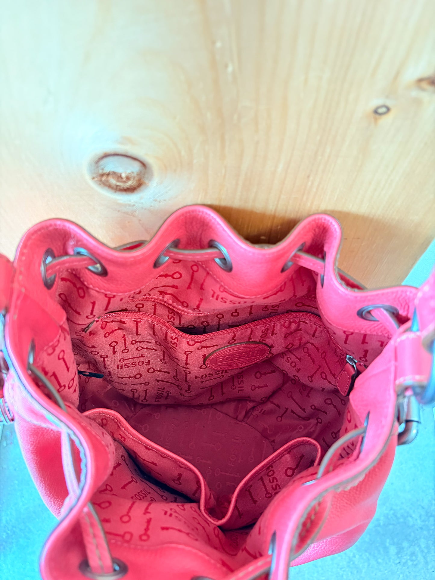 Pink Fossil Bucket Purse