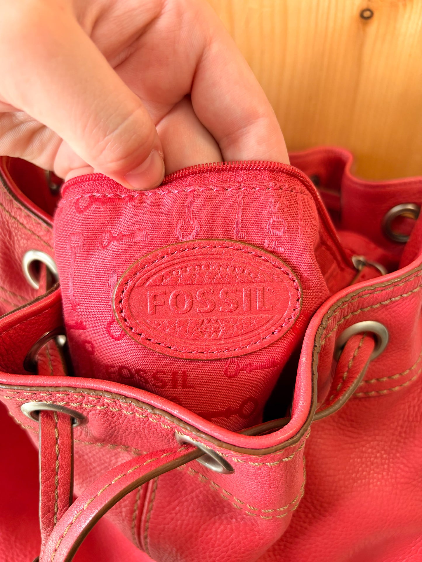 Pink Fossil Bucket Purse