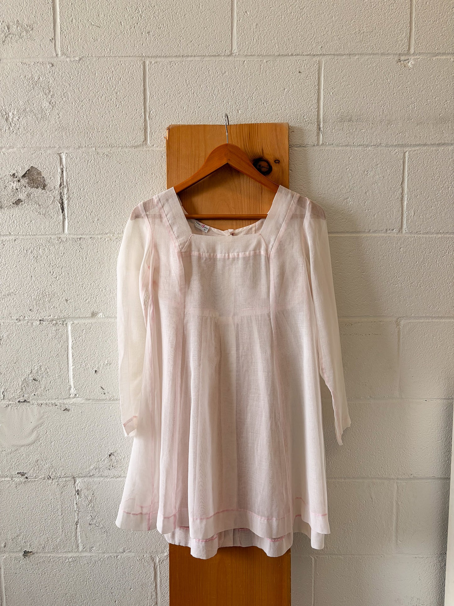 Pink Stitched Sheer Tunic / Dress Overlay : S