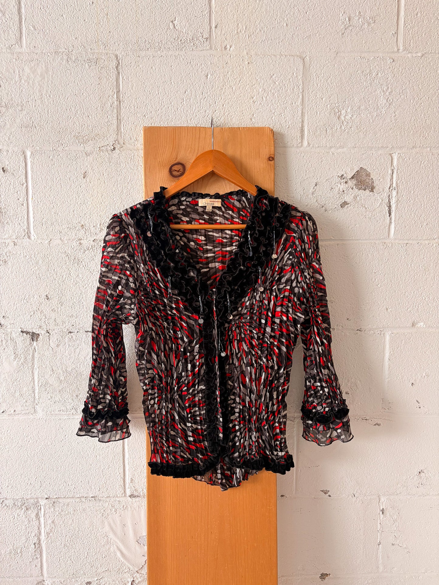 Patterned Red & Black Blouse : L