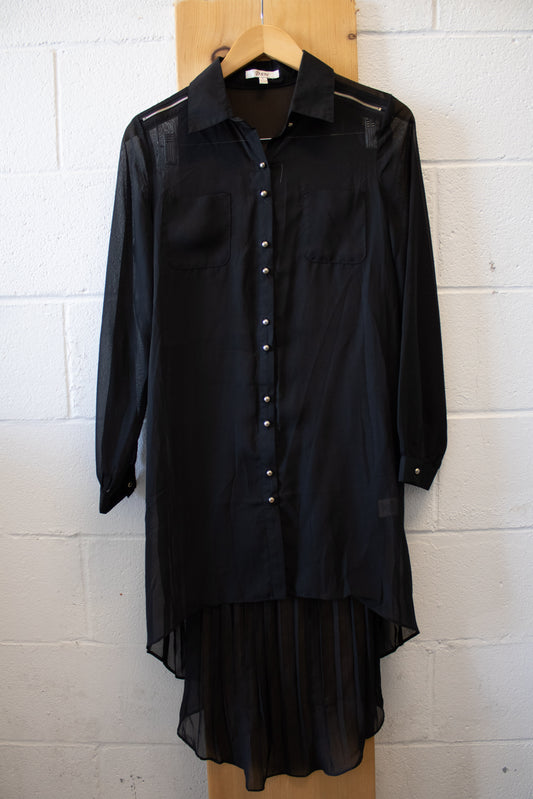 Semi Sheer Black Long Sleeve Top : L
