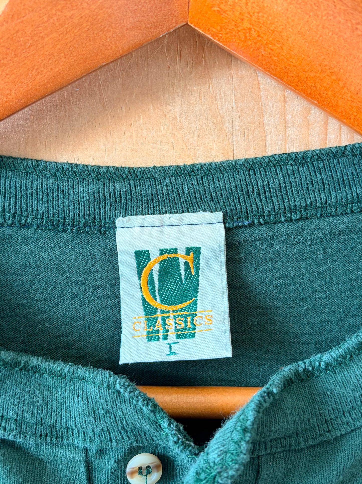 Vtg Green Single Stitch Alabama Henley : L