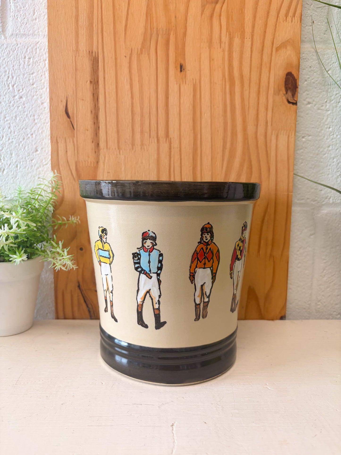 Stoneware "Off To The Races" Jockey Ice Bucket / Crock (Local Pick Up Only)